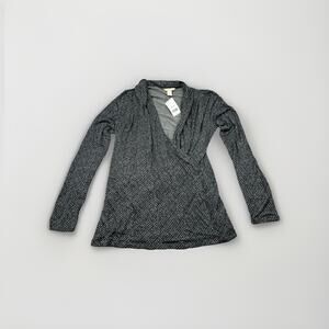 Banana Republic Wrap Front Long Sleeve Top Gray Print Women’s Size M NWT